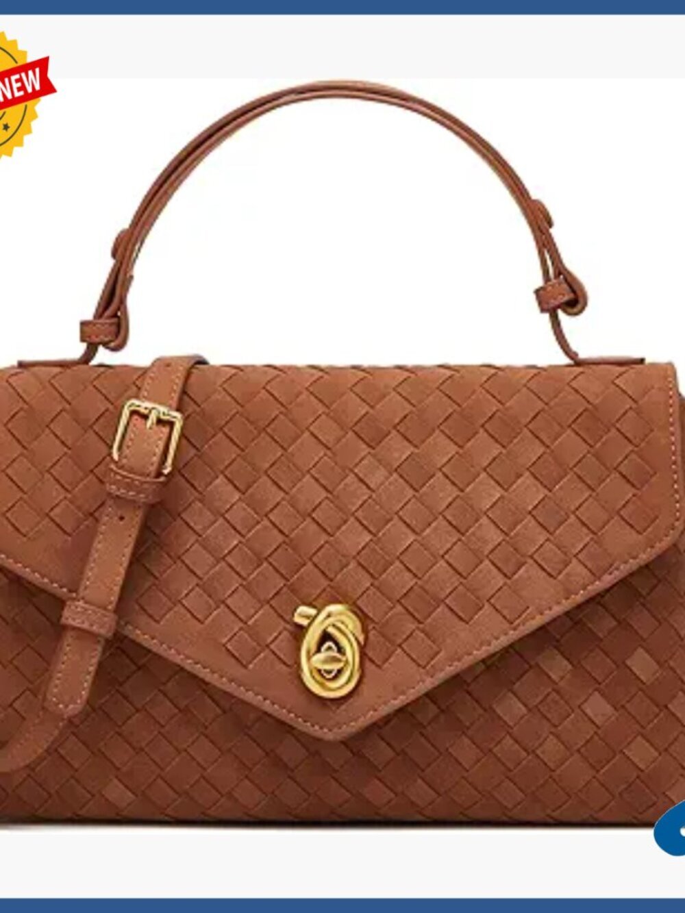Woven Hobo Crossbody Bag Adjustable Strap Faux Suede Work Travel Purse